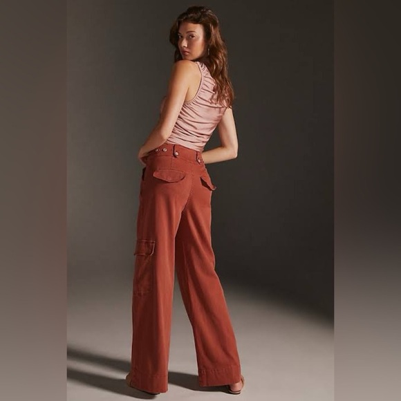 Anthropologie Pilcro High Rise Wide Leg Stretch Pants Red Women’s Size 24 Tall - Picture 2 of 7
